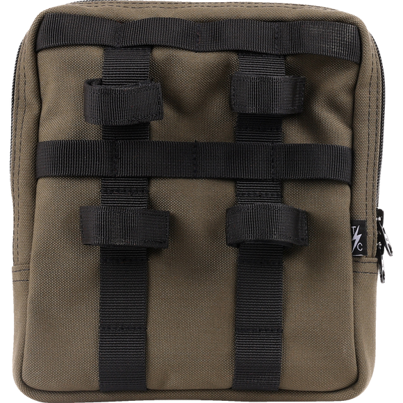 Thrashin Supply Co. Slim Handlebar Bag in black ballistic nylon mounted between fairing and gas tank on Harley-Davidson