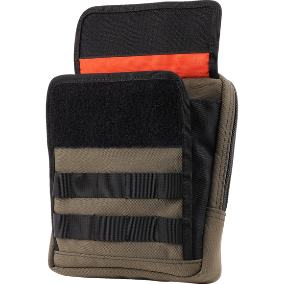 Thrashin Supply Co. Slim Handlebar Bag in black ballistic nylon mounted between fairing and gas tank on Harley-Davidson