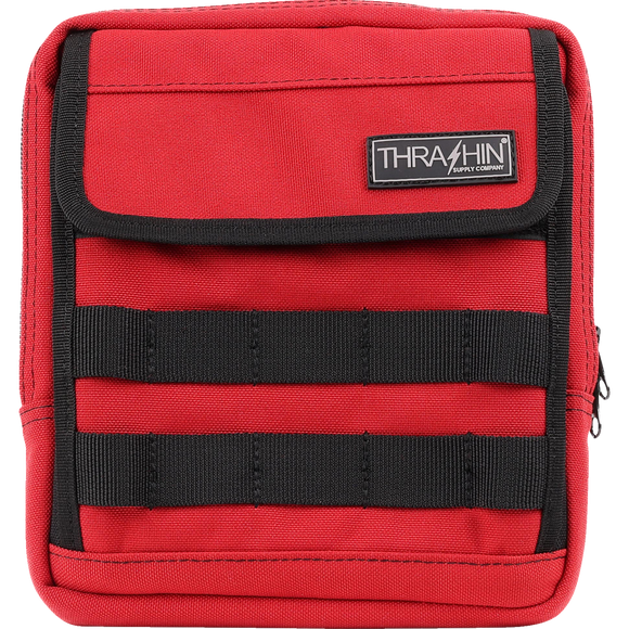 Thrashin Supply Co. Slim Handlebar Bag in black ballistic nylon mounted between fairing and gas tank on Harley-Davidson