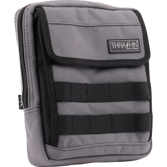Thrashin Supply Co. Slim Handlebar Bag in black ballistic nylon mounted between fairing and gas tank on Harley-Davidson