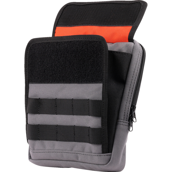 Thrashin Supply Co. Slim Handlebar Bag in black ballistic nylon mounted between fairing and gas tank on Harley-Davidson