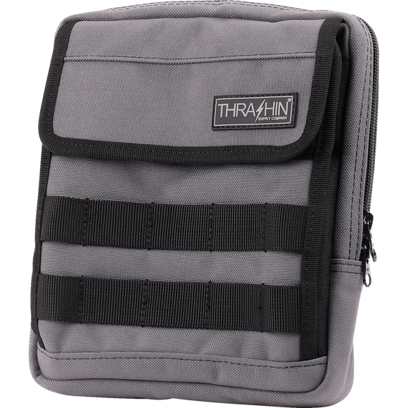 Thrashin Supply Co. Slim Handlebar Bag in black ballistic nylon mounted between fairing and gas tank on Harley-Davidson