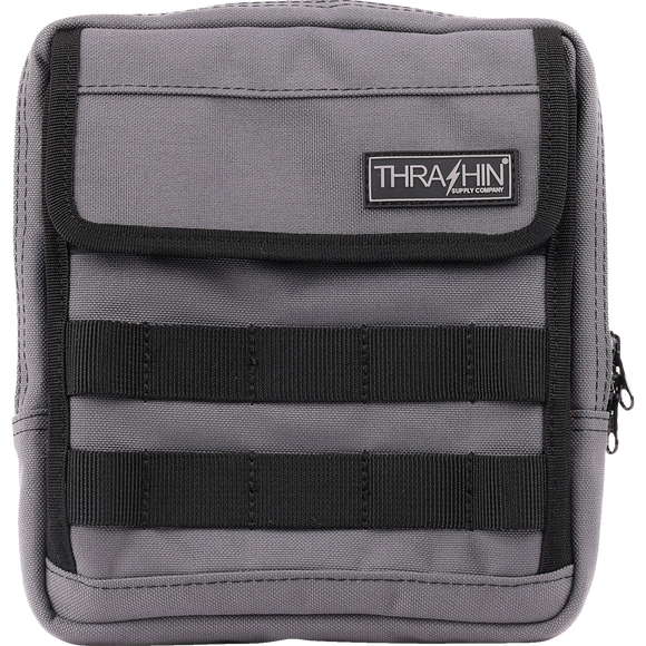 Thrashin Supply Co. Slim Handlebar Bag in black ballistic nylon mounted between fairing and gas tank on Harley-Davidson