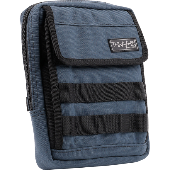 Thrashin Supply Co. Slim Handlebar Bag in black ballistic nylon mounted between fairing and gas tank on Harley-Davidson