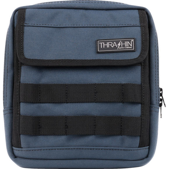 Thrashin Supply Co. Slim Handlebar Bag in black ballistic nylon mounted between fairing and gas tank on Harley-Davidson