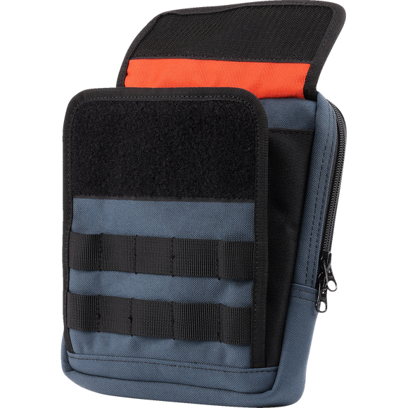 Thrashin Supply Co. Slim Handlebar Bag in black ballistic nylon mounted between fairing and gas tank on Harley-Davidson