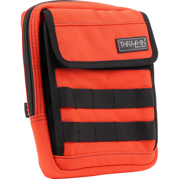 Thrashin Supply Co. Slim Handlebar Bag in black ballistic nylon mounted between fairing and gas tank on Harley-Davidson