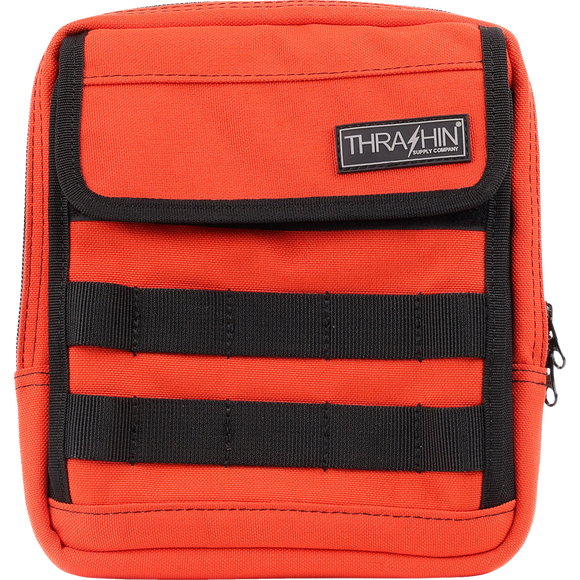 Thrashin Supply Co. Slim Handlebar Bag in black ballistic nylon mounted between fairing and gas tank on Harley-Davidson