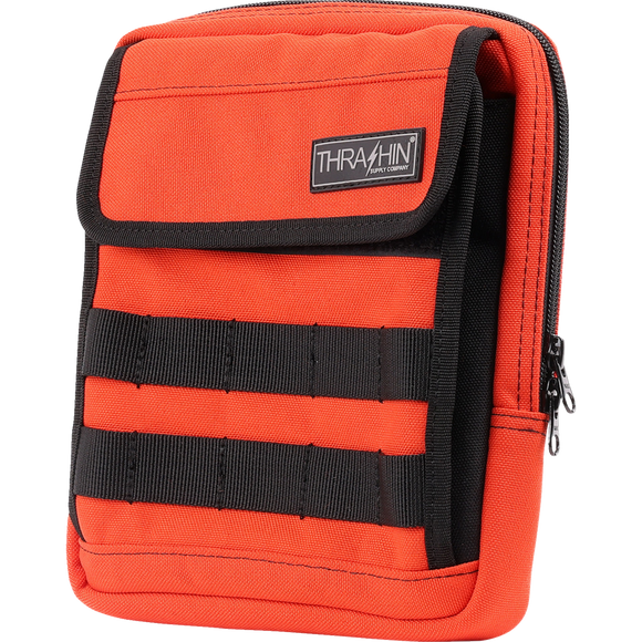 Thrashin Supply Co. Slim Handlebar Bag in black ballistic nylon mounted between fairing and gas tank on Harley-Davidson