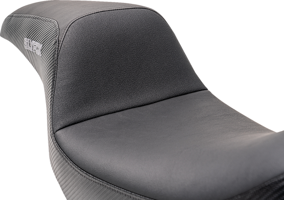 SLYFOX Drifter Seat - Gray Logo - Black Vinyl w/ Slipstop - Carbon Fiber - Dyna '96-'03 4883B-slyfox
