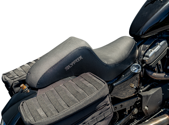 SLYFOX Drifter Seat - Black Logo - Black Vinyl w/ Slipstop - Carbon Fiber - XL '04-'22 4684A-slyfox