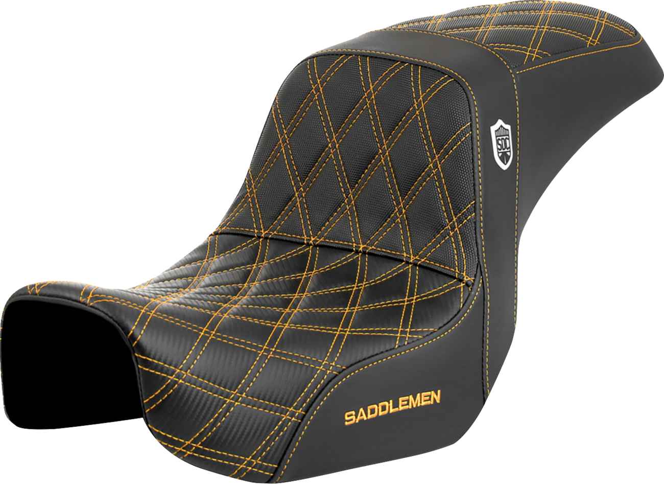 SADDLEMEN Pro Series SDC Performance Seat - Carbon Fiber/Lumbar Gripper - Gold Stitch - Dyna '06-'17 SC80604GOL
