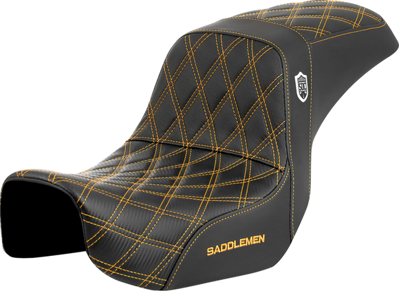SADDLEMEN Pro Series SDC Performance Seat - Carbon Fiber/Lumbar Gripper - Gold Stitch - Dyna '06-'17 SC80604GOL