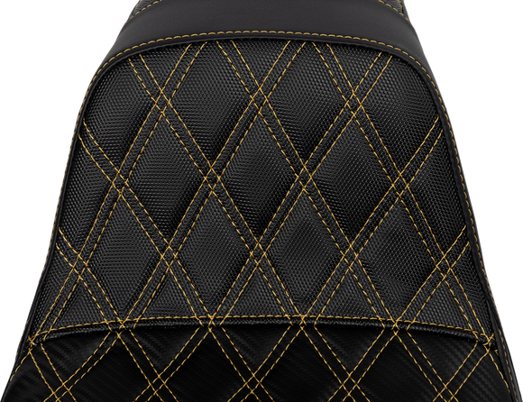 SADDLEMEN Pro Series SDC Performance Seat - Carbon Fiber/Lumbar Gripper - Gold Stitch - Dyna '06-'17 SC80604GOL