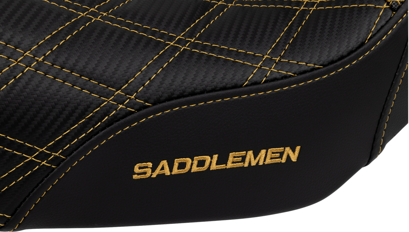 SADDLEMEN Pro Series SDC Performance Seat - Carbon Fiber/Lumbar Gripper - Gold Stitch - Dyna '06-'17 SC80604GOL