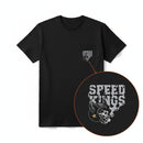 Black t-shirt with 'Speed Kings' graphic design on a white background