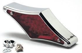 Diamond-style chrome LED taillight for Harley-Davidson and metric cruisers with red lens, built-in white license plate light and included mounting screws