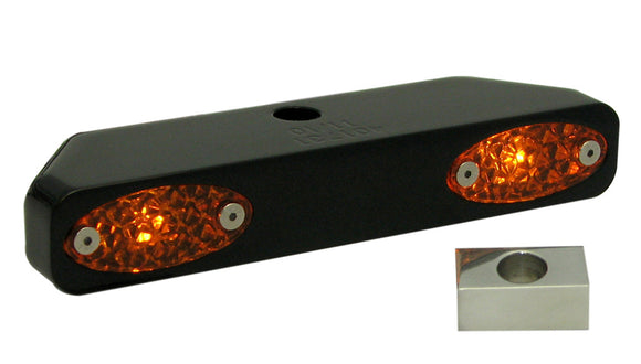 Black anodized billet-aluminum Millennium turn signal bar #401730B with elliptical amber lenses for Harley-Davidson Narrow Glide (FL/FX/XL)