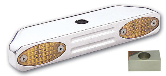 Millennium ball-milled chrome turn signal bar, solid billet aluminum, with elliptical amber lenses for Harley-Davidson Narrow Glide (fits FL, FX, XL)