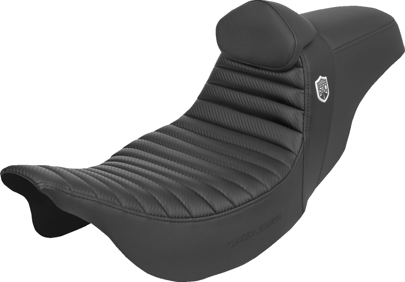 SADDLEMEN Pro Series SDC Performance Seat - w/ Backrest - Tuck-n-Roll/Carbon Fiber - Gripper - FLH/FLT '08-'23 SC80807TB