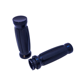 Pair of Pro-One Performance black straight rubber thick grips for Harley-Davidson throttle-by-wire and dual-cable motorcycles