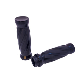 Pair of Pro-One #490011B black twisted rubber thick grips for Harley-Davidson throttle-by-wire and dual-cable (1982+).