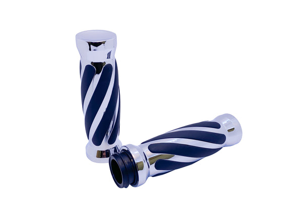 Pro-One chrome twisted rubber thick grips for Harley-Davidson throttle-by-wire with black contoured inlay