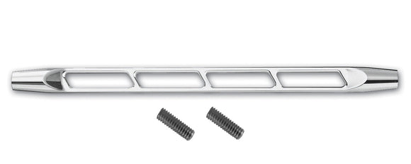 Chrome billet aluminum shift linkage with cut-outs, 9-3/16-inch, includes two 5/16-inch threaded studs, fits 1986-2017 Harley-Davidson Softail and Touring models