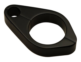 Black anodized billet aluminum clutch cable clamp (500680B) for 1-1/4-inch motorcycle frame