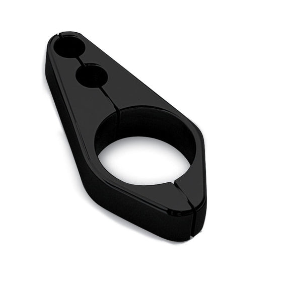 Black anodized billet aluminum 2-hole throttle cable clamp for 1-1/2-inch handlebars