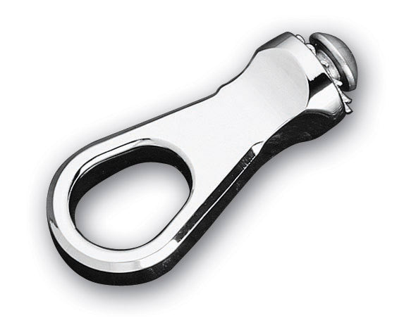 Chrome-plated billet speedo cable guide — universal fender mount, machined aluminum