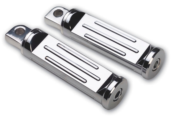 Pair of Pro-One billet adjustable chrome-plated motorcycle foot pegs for Harley-Davidson, 5-3/4-inch