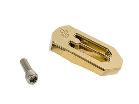 Touring brake peg, gold titanium nitride-coated CNC-machined billet aluminum, 3 in x 1.5 in, with 5/16-24 mounting bolt