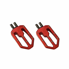 Pair of red anodized Pro Peg Series MOTO V2 billet aluminum rider foot pegs (500752R) for 2018-current M8 Softail, CNC-machined with traction pins and adjustable M8 clevis