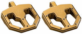 Pair of Pro Peg Series BMX V1 gold titanium-nitride billet motorcycle foot pegs, CNC-machined with traction pins