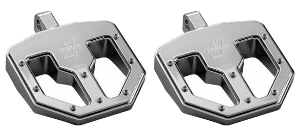 Pair of Pro Peg Series BMX V1 chrome billet aluminum mini floorboard foot pegs with traction pins