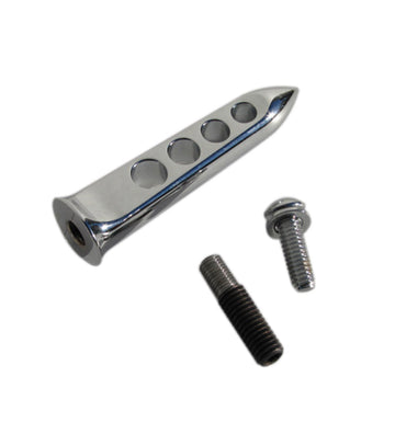 Chrome Scimitar shift peg, billet aluminum, 3.58 in, drilled holes, includes mounting hardware for Harley-Davidson
