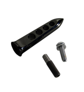 Scimitar shift peg #501100B, black billet aluminum with four holes and included mounting hardware for Harley-Davidson, 3.58 in.