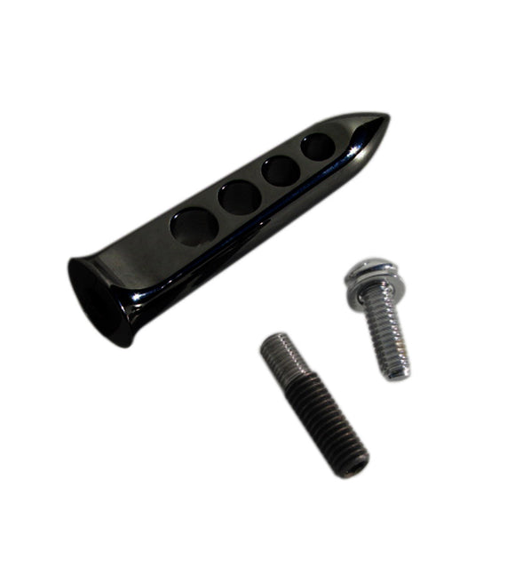 Scimitar shift peg #501100B, black billet aluminum with four holes and included mounting hardware for Harley-Davidson, 3.58 in.