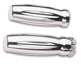 Pair of Pro-One Contour-style chrome billet grips for Harley-Davidson (CNC-machined aluminum; fits 1973 and later, not for 2008-up electronic throttle)