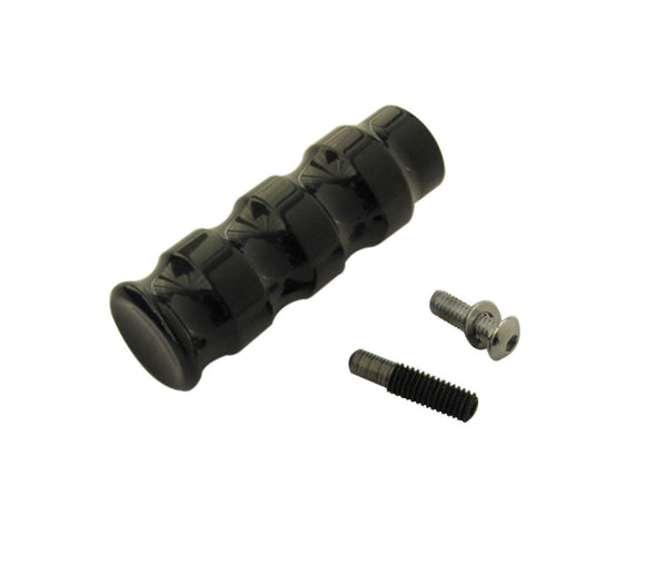 Smooth black anodized billet aluminum shift peg (#502020B) with mounting hardware for Harley‑Davidson motorcycles
