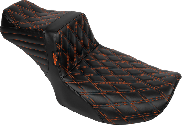 LE PERA Tailwhip Daddy Long Legs Seat - Burnt Orange Double Diamond Stitch - FLH/FLT '23-'25 LV-587DLDD-OB4