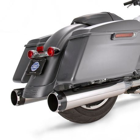 S&S Cycle - Mk45 Slip-On Mufflers Chrome with Highlight Machined Black Thruster End Caps - 4.5" for 2017-'19 M8 Touring Models