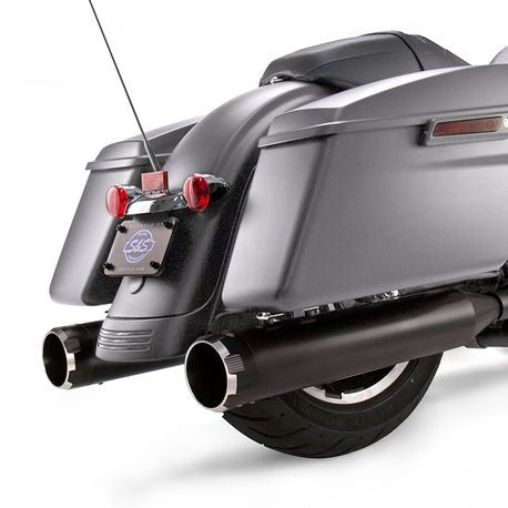 S&S Cycle - Mk45 Slip-On Mufflers Ceramic Black with Highlight Machined Black Thruster End Caps - 4.5" for 2017-'19 M8 Touring Models