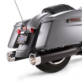 S&S Cycle - Mk45 Slip-On Mufflers Ceramic Black with Chrome Tracer End Caps - 4.5" for 2017-'19 M8 Touring Models