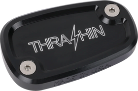 THRASHIN SUPPLY CO. Brake Reservoir Cap - Rear - Black - Twice Cut - '18+ Softail TSC-3177-4