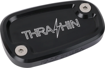 THRASHIN SUPPLY CO. Brake Reservoir Cap - Rear - Black - Twice Cut - '18+ Softail TSC-3177-4