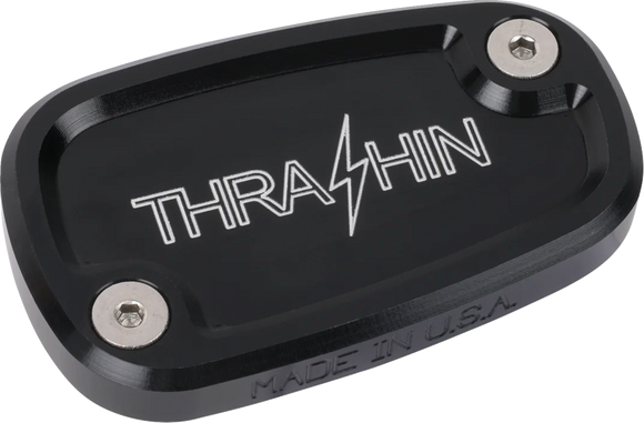 THRASHIN SUPPLY CO. Brake Reservoir Cap - Rear - Black - Twice Cut - '18+ Softail TSC-3177-4