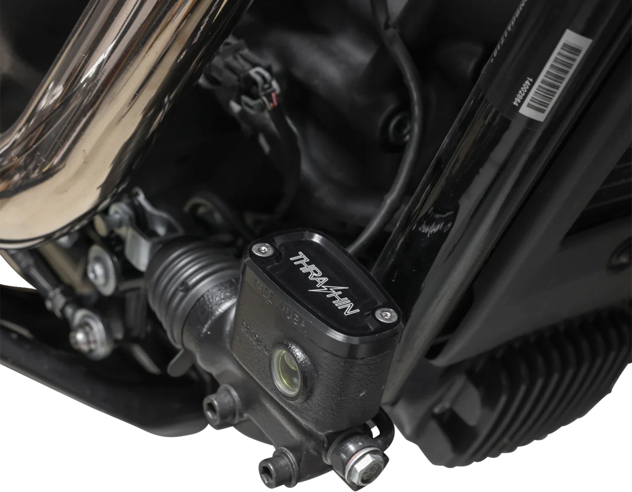 THRASHIN SUPPLY CO. Brake Reservoir Cap - Rear - Black - Twice Cut - '18+ Softail TSC-3177-4
