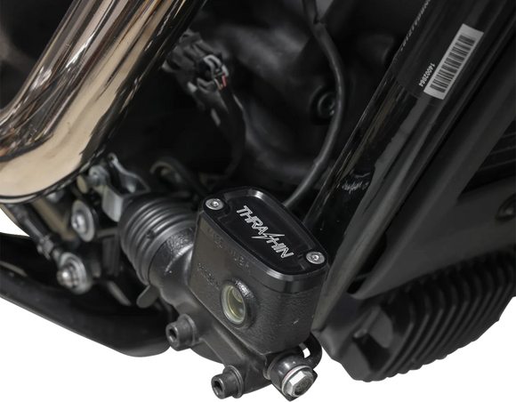 THRASHIN SUPPLY CO. Brake Reservoir Cap - Rear - Black - Twice Cut - '18+ Softail TSC-3177-4